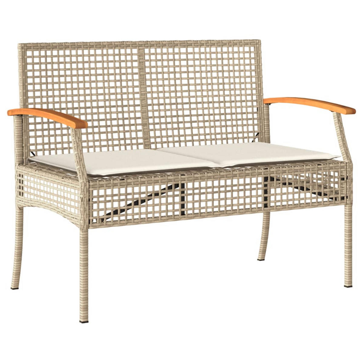 GARTENBANK Mit Kissen Beige Poly Rattan Akazienholz - Beige, Kunststoff (57/85/108cm) - vidaXL
