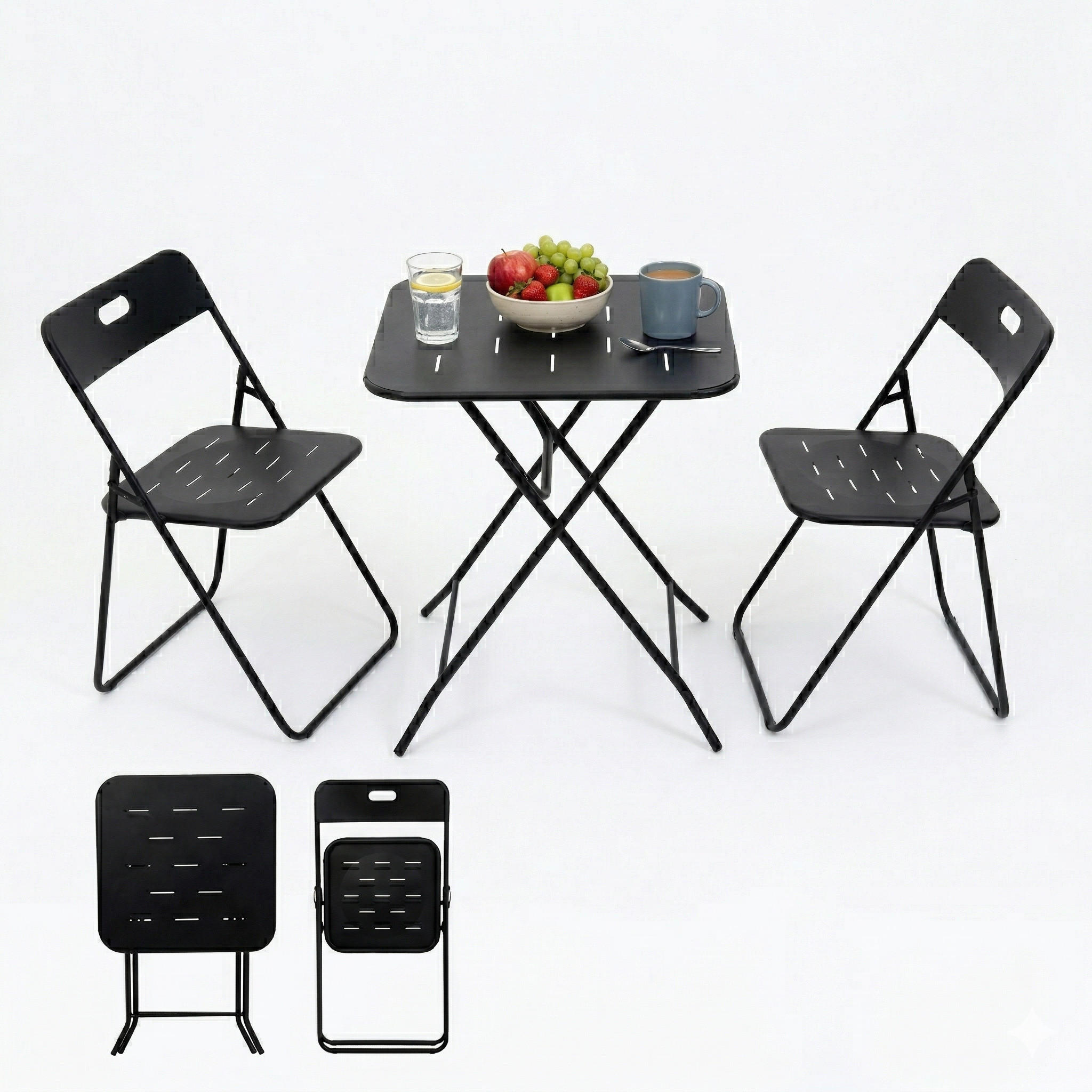 BALKONSET BISTRO SET,klappbar,Metall,für 2 Personen,Schwarz - Schwarz, Metall - LVHOM