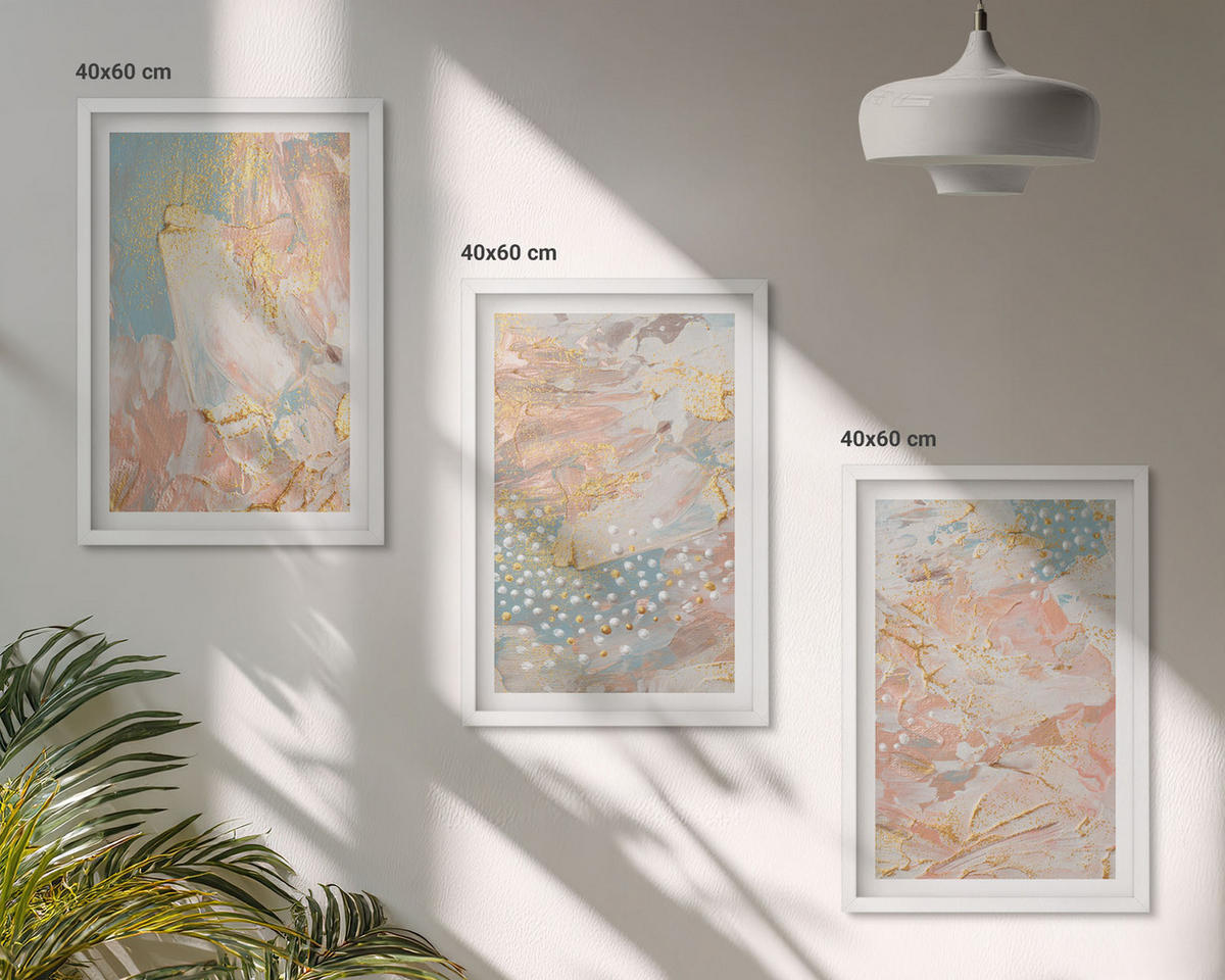 WANDBILDER 3er-Set - 40x60 cm Weißer Rahmen - Abstrakte Pastellmuster - Weiß, Kunststoff (40/60cm) - ArtPrintCave