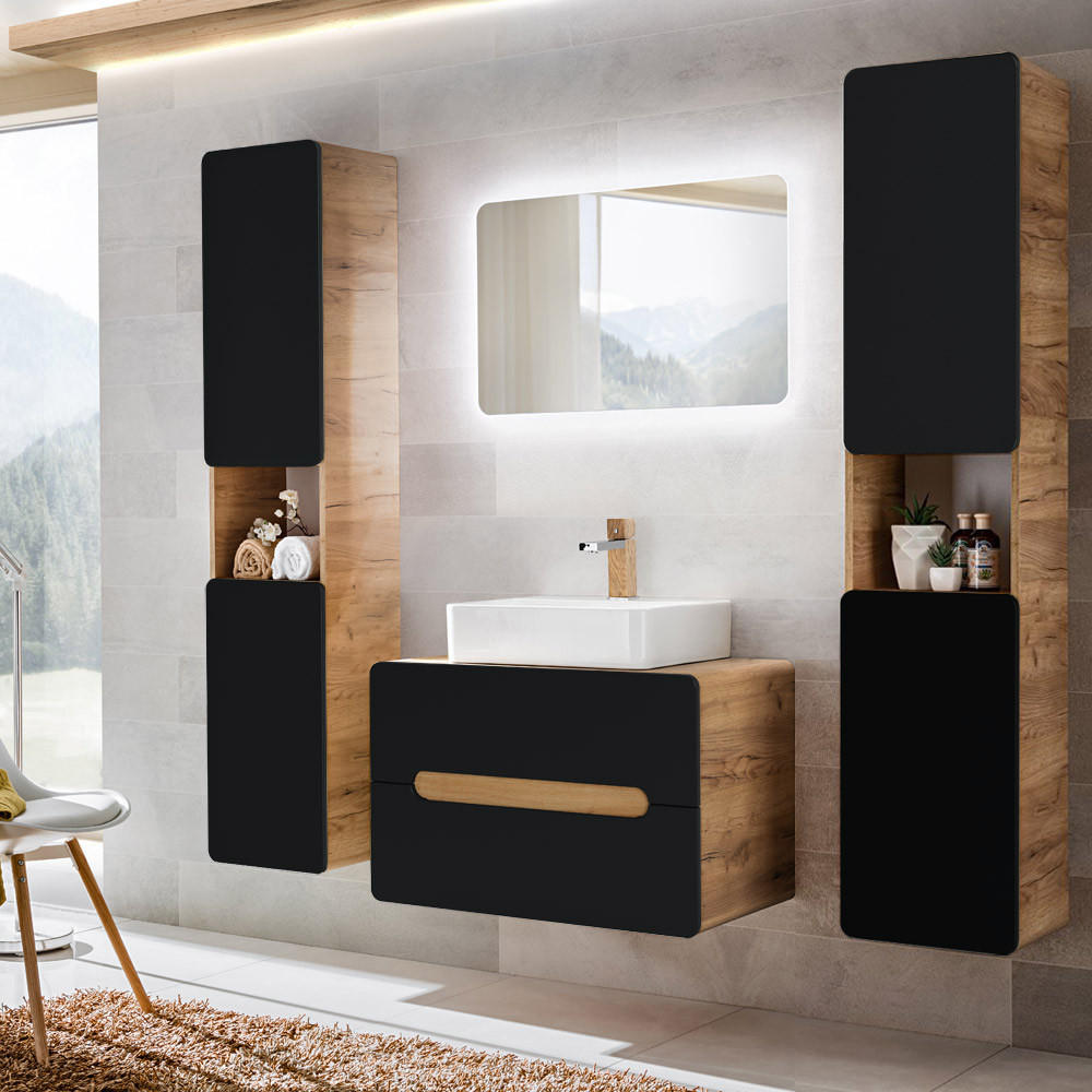 BADMÖBEL-SET 4-TLG. New-luton - Anthrazit, Holzwerkstoff (180/200/46cm) - Lomado