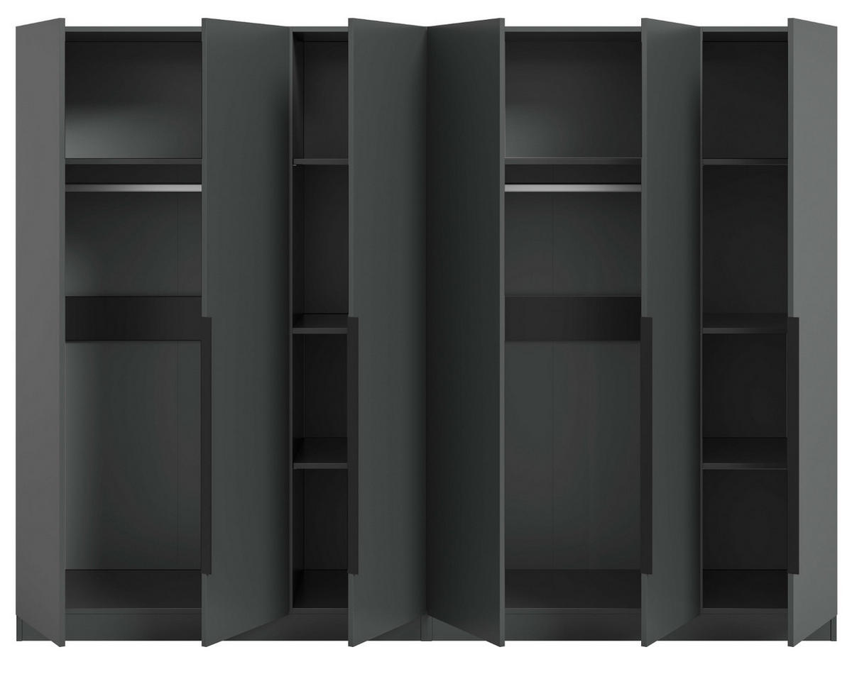 KLEIDERSCHRANK grau 6-türig 240 x 181 cm, Drehtürenschrank mit Kleiderstange - Schwarz/Grau, Holzwerkstoff/Kunststoff (240/181/52cm) - Inn.Furn