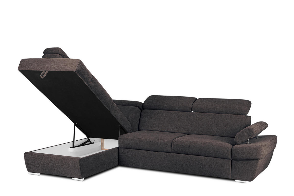 SCHLAFECKSOFA RATLO links 4/5-Sitzer mit Bettkasten, blau/braun - Blau/Silberfarben, Textil (270/190cm) - KONSIMO®
