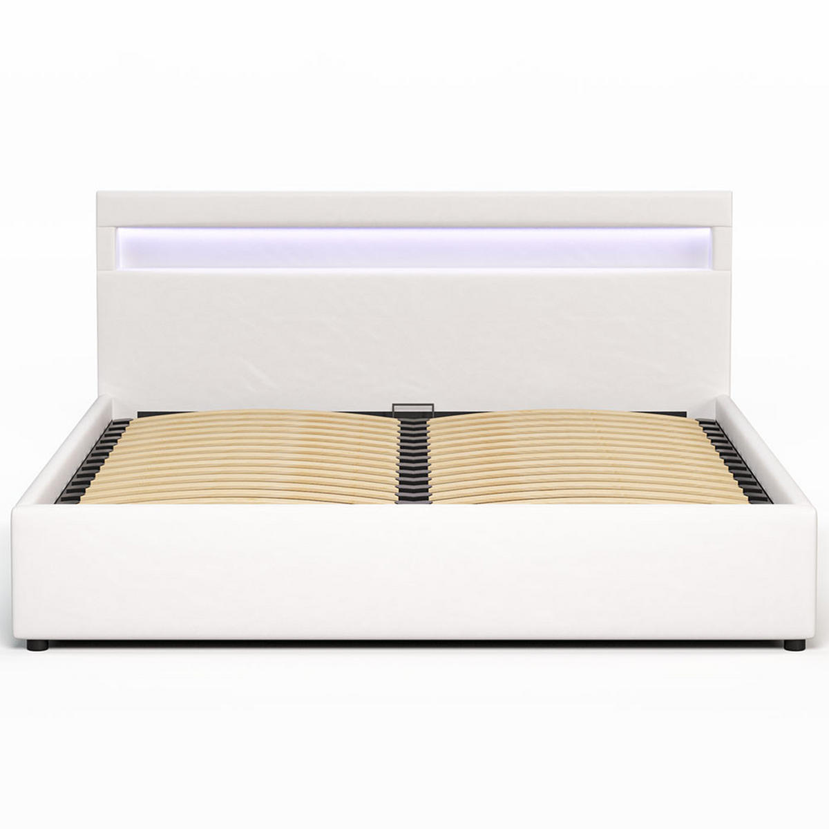 POLSTERBETT 140×200 mit Bettkasten und Lattenrost Nira Öko-Leder weiß LED - Weiß, Holz/Textil (140/200cm) - Jana