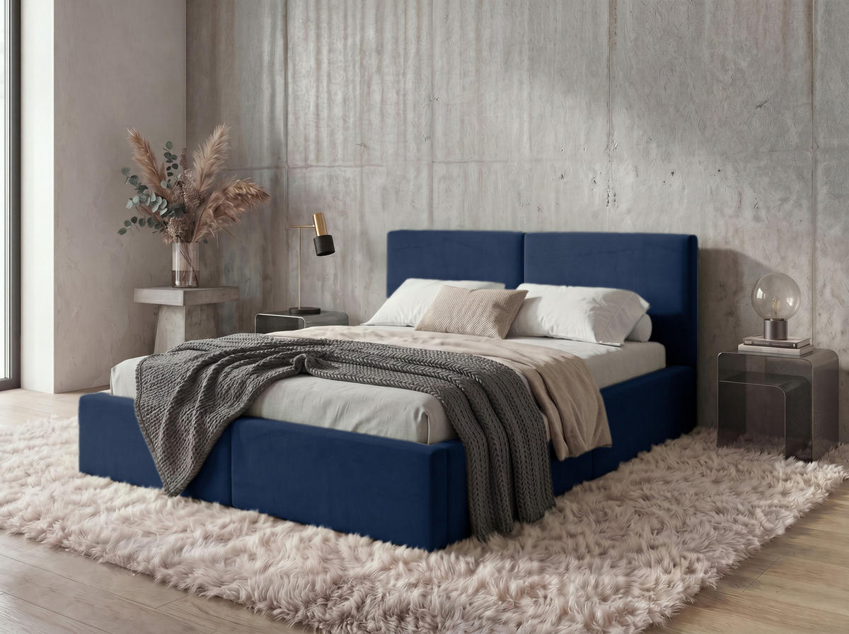 POLSTERBETT 120X200 Blau mit Stauraum inkl. Hebemechanismus - Blau, Textil (120/200cm) - Interbeds
