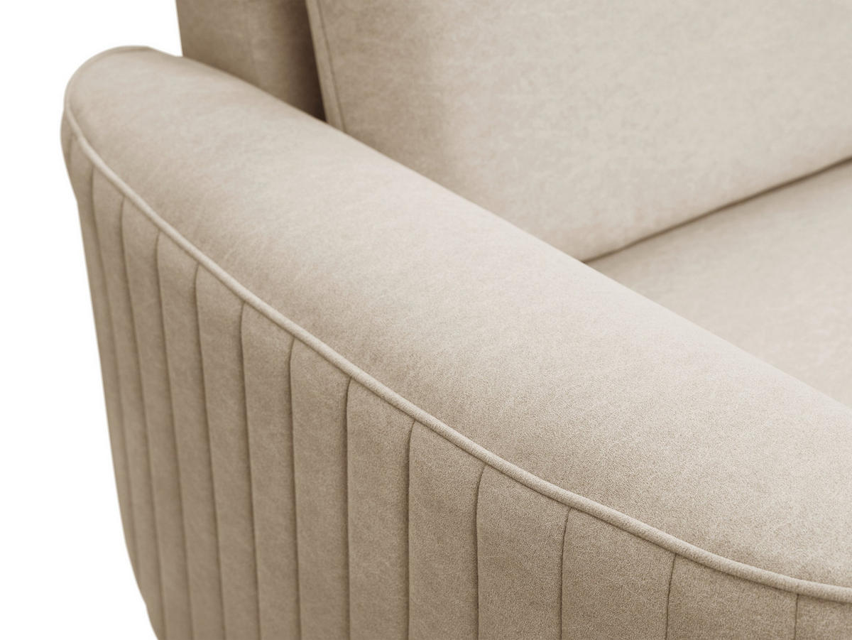 ECKSOFA VELA L-S Beige Velours-Stoff mit Schlaffunktion - Beige, Holz (251/251cm) - MASSENO
