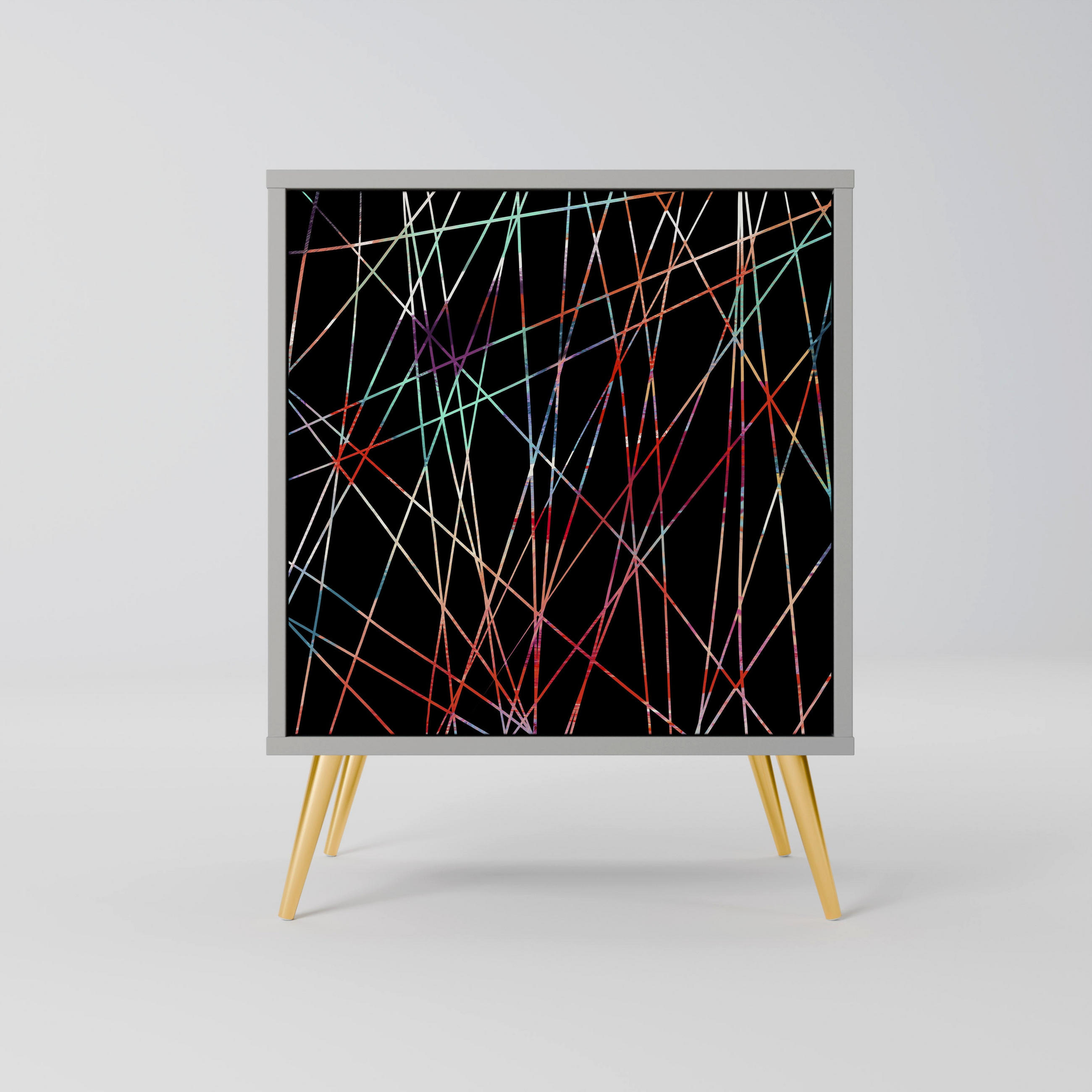 SIDEBOARD LUMINOUS SNARE, Grau, 57,5x42x75,5 cm, Goldfarbene Metallfüße - Goldfarben/Multicolor, Holzwerkstoff/Metall (57.5/75.5/42cm) - SpaceRebels