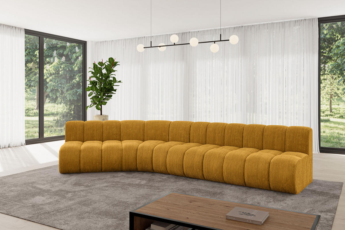 ECKSOFA modulares Sofa Montra-L2 - 381x174x70 cm Senfgelb - Currygelb, Holzwerkstoff/Textil (381/174cm) - ALTDECOR