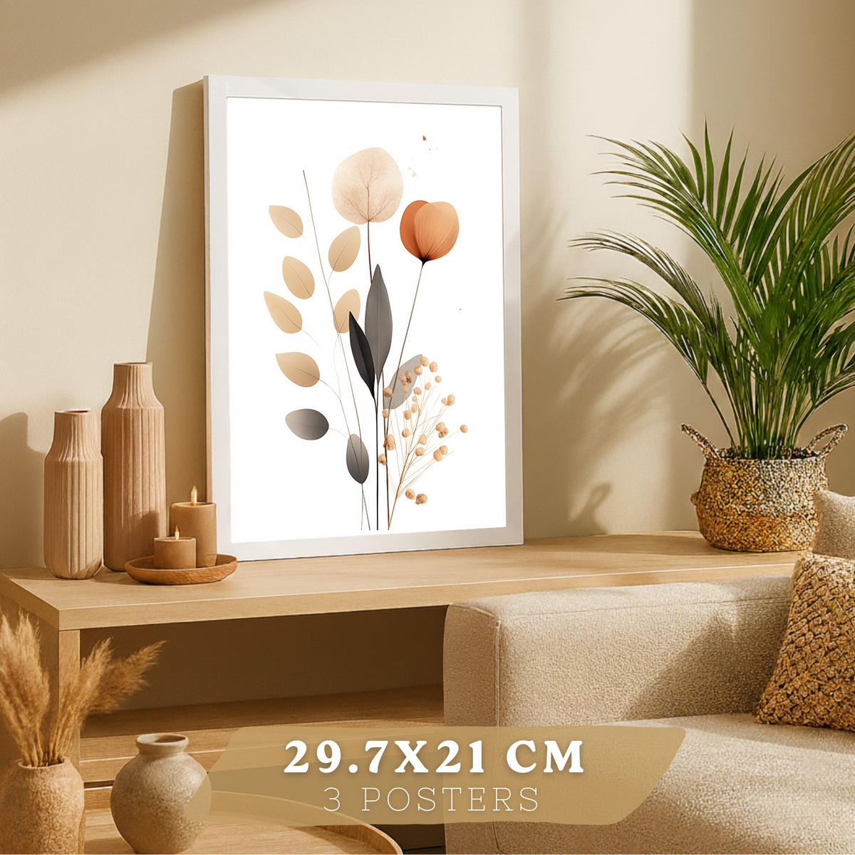 PLAKAT Sada 3 Zemní květy A3 Bílý rám - bílá, papír (29.7/1/42cm) - Nacnic