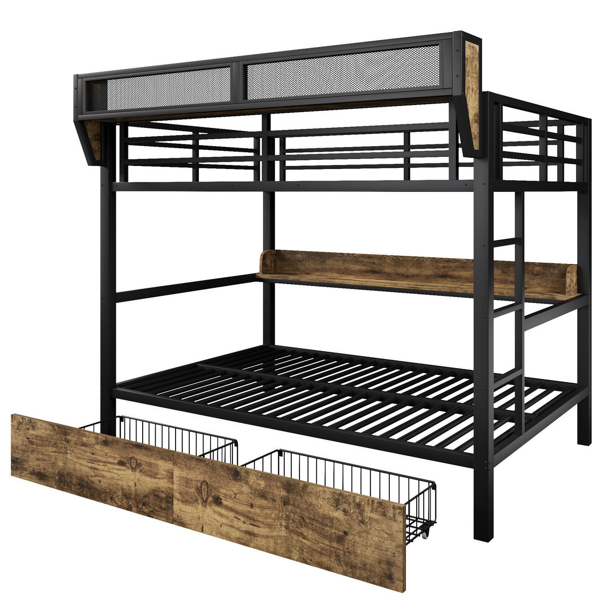 ETAGENBETT mit Regal 140x200 cm Metall Schwarz 3-tlg. - Schwarz, Metall (140/200cm) - Meubliv