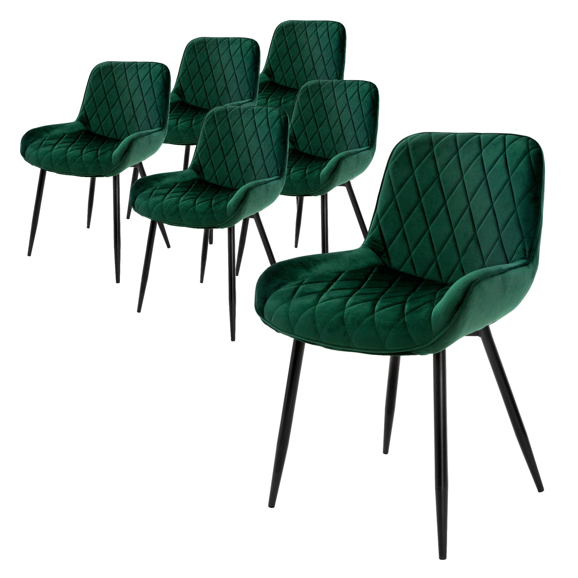ML-DESIGN JÍDELNÍ ŽIDLE, SADA 6 KS, tmavě zelený samet