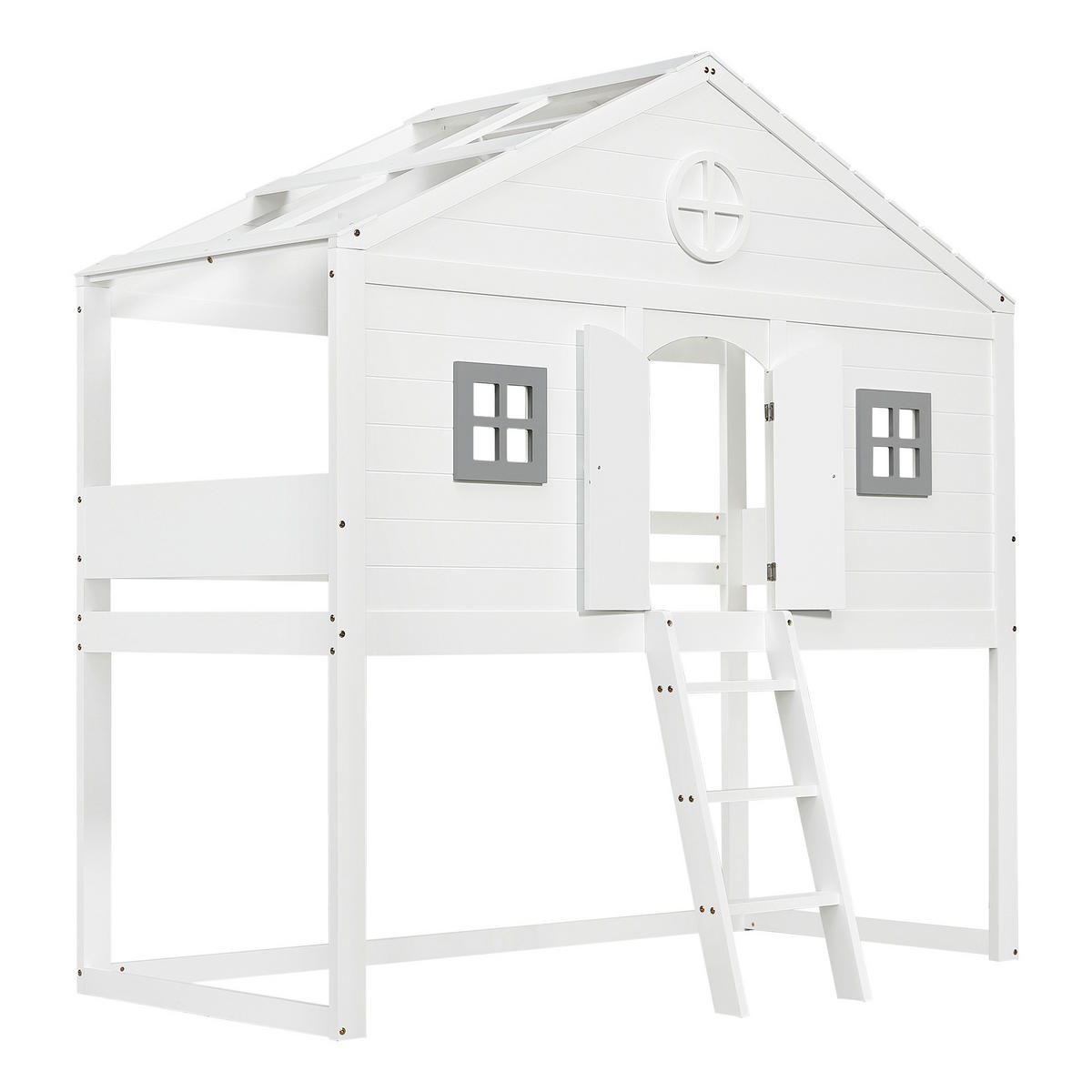 HAUSBETT 90/200 cm Weiß, Grau - Weiß, Holz/Holzwerkstoff - Raumix