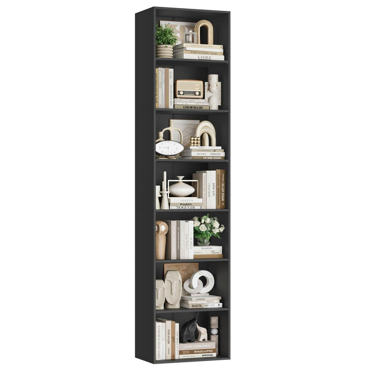 BÜCHERREGAL 220 cm Schwarz 7 Fächer - Schwarz, Holzwerkstoff (48/220/30cm)