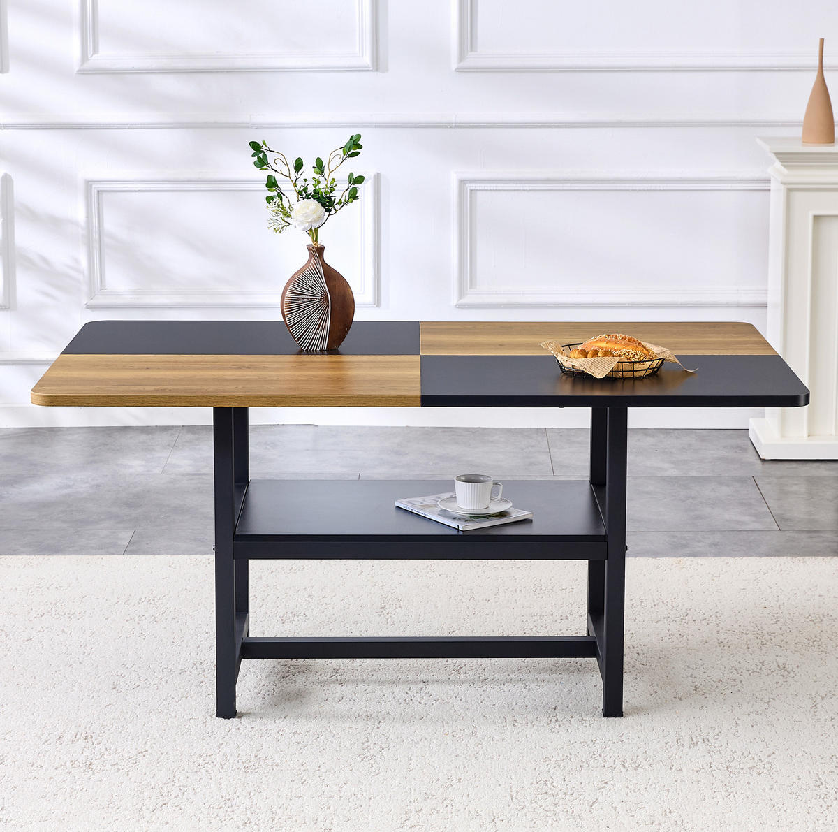 ESSTISCH 160/90/76 cm mit Ablagefach und kratzfester Tischplatte aus MDF und Metall, Schwarz/Holzfarben - Schwarz, Holzwerkstoff (160/90/76cm) - Redom