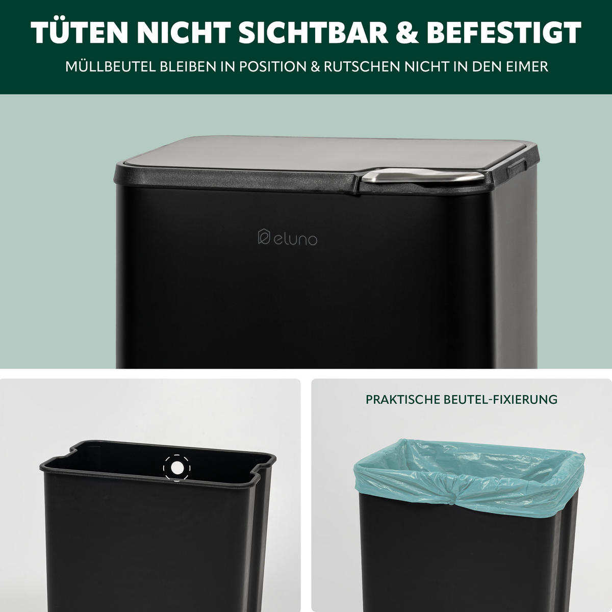 ABFALLEIMER, 58 Liter, aus Metall, schwarz - Schwarz, Metall (40.5/78/31cm) - eluno