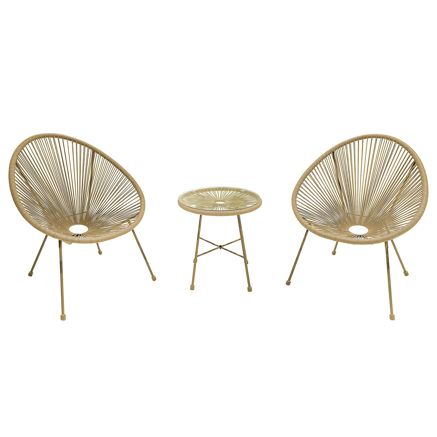 SITZGRUPPE - Stahl / Polyrattan - 3-teilig - Beige, Glas/Naturmaterialen - home24