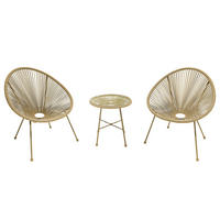 SITZGRUPPE - Stahl / Polyrattan - 3-teilig - Beige, Glas/Naturmaterialen - home24