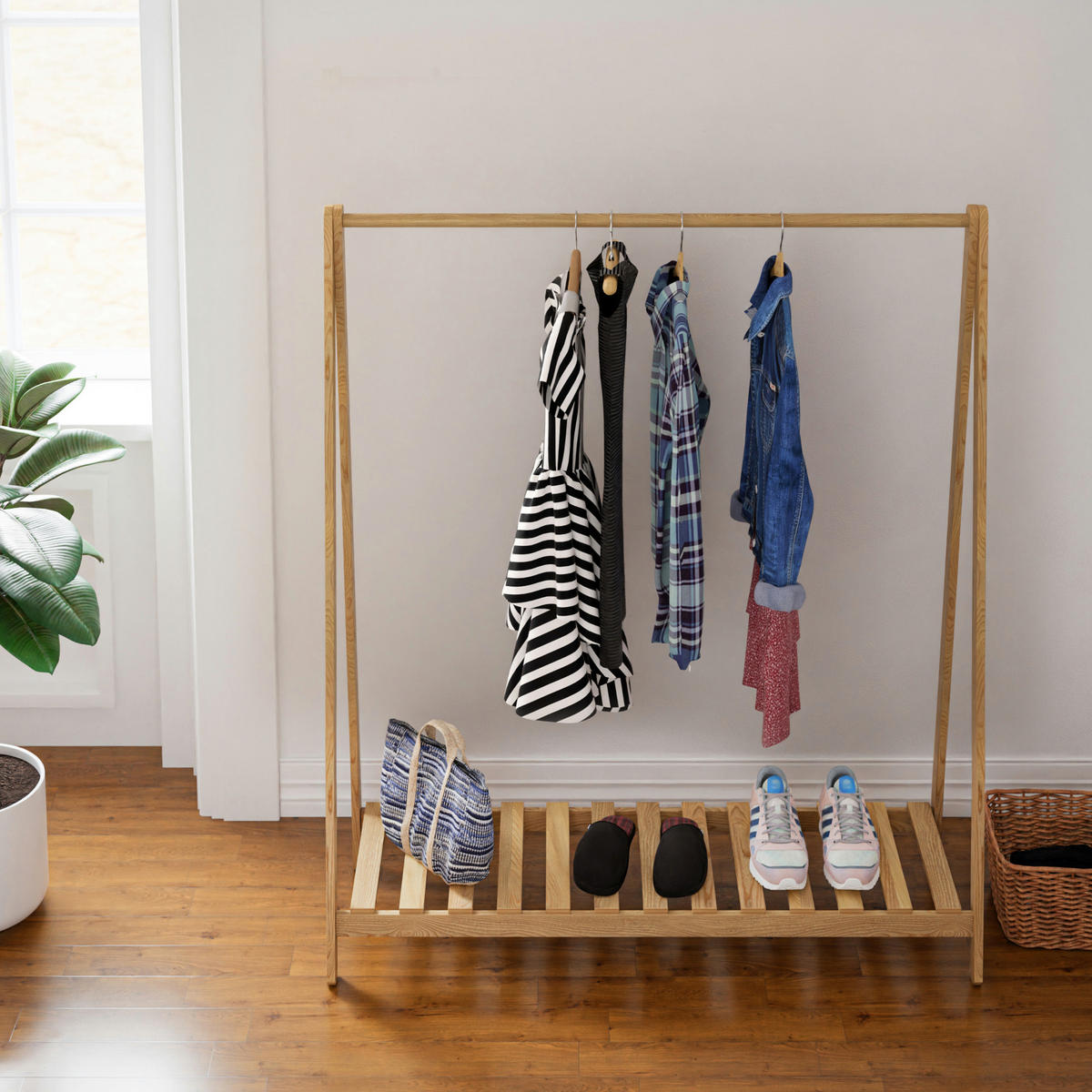 GARDEROBENSTÄNDER Ledøje - Naturfarben, Holz (86/125/38cm) - [en.casa]