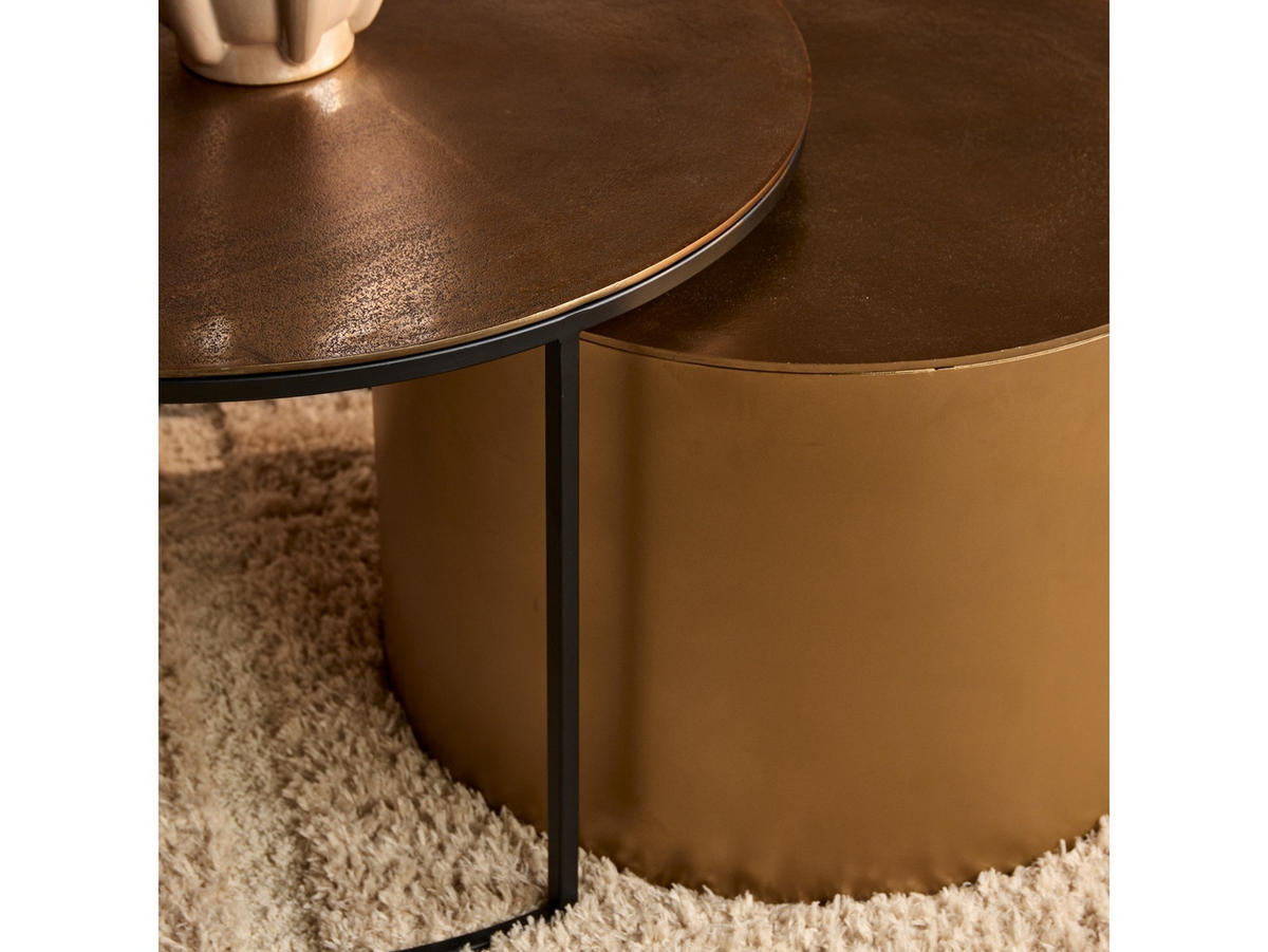 COUCHTISCH Menza Metall 75 cm / 75 cm + 60 cm / 60 cm Antik Gold - Goldfarben, Metall (75/75/45cm)