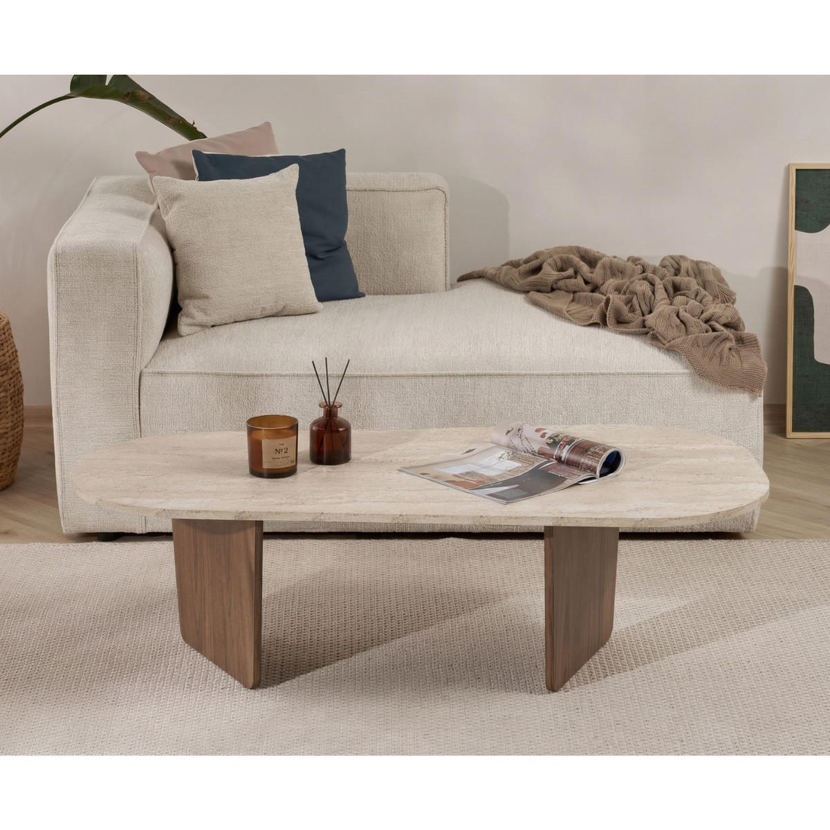 COUCHTISCH mit abgerundeter Tischplatte L130 cm 65/130/40 cm - Eichefarben, Holzwerkstoff (70/65/40cm) - Calicosy