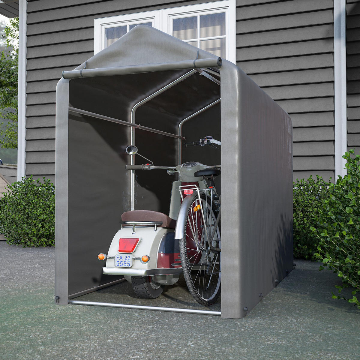 FAHRRADGARAGE, Reißverschlusstür Lagerzelt - Silberfarben, Metall (100/160/187cm) - Gisaae