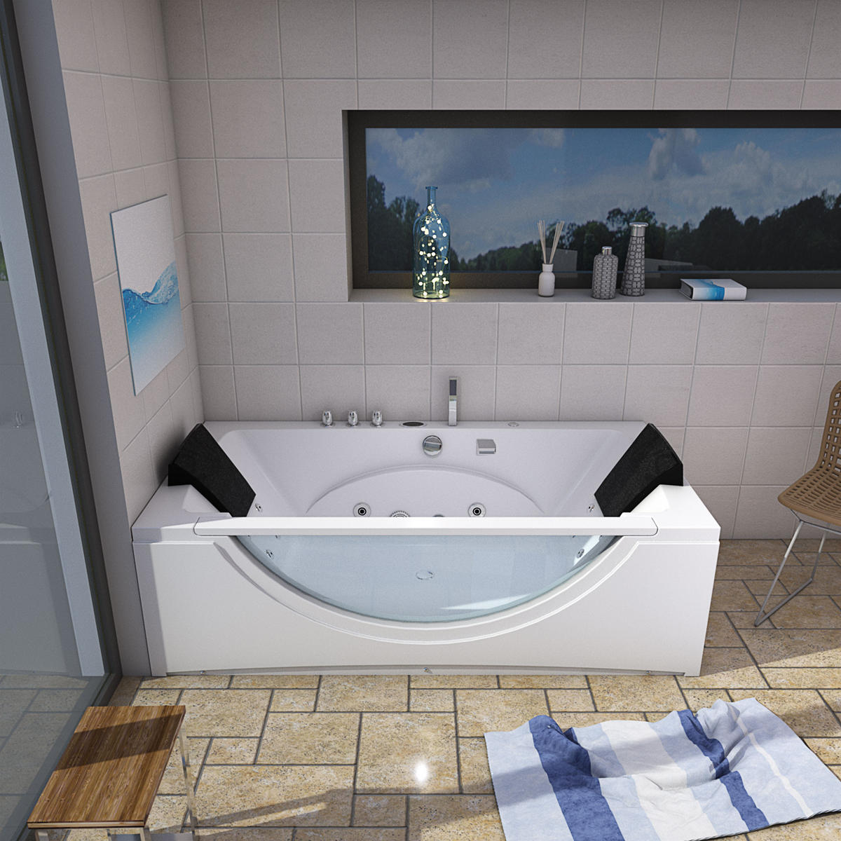 WHIRLPOOL Badewanne Eckwanne Wanne W81R-A 90x180cm - Weiß, Glas/Kunststoff (180/55/90cm) - AcquaVapore by Sandra Jentho