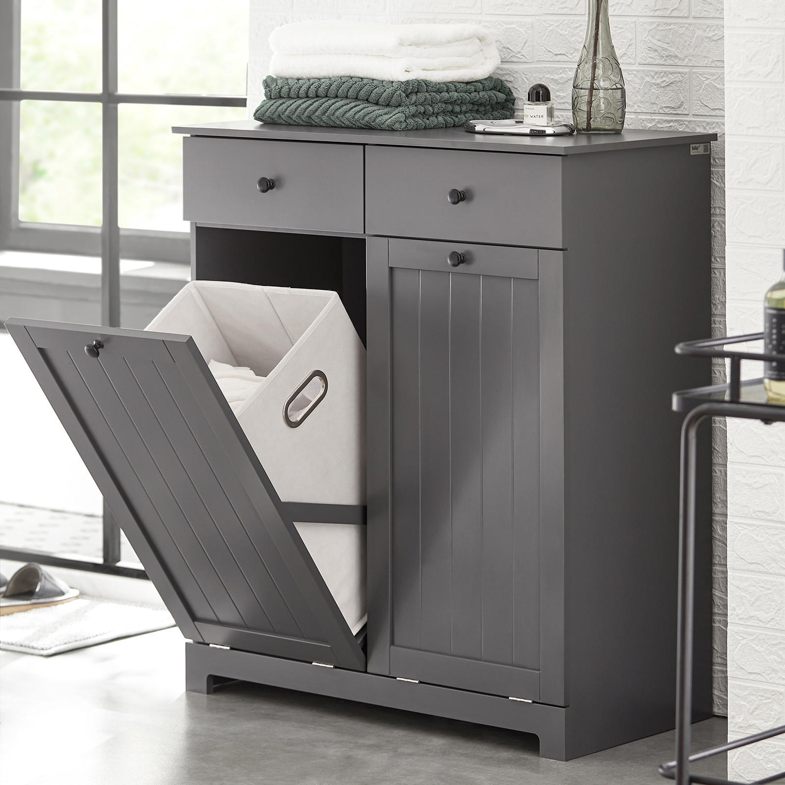 WÄSCHESCHRANK Grau - Grau, Holzwerkstoff (78/90/38cm) - SoBuy