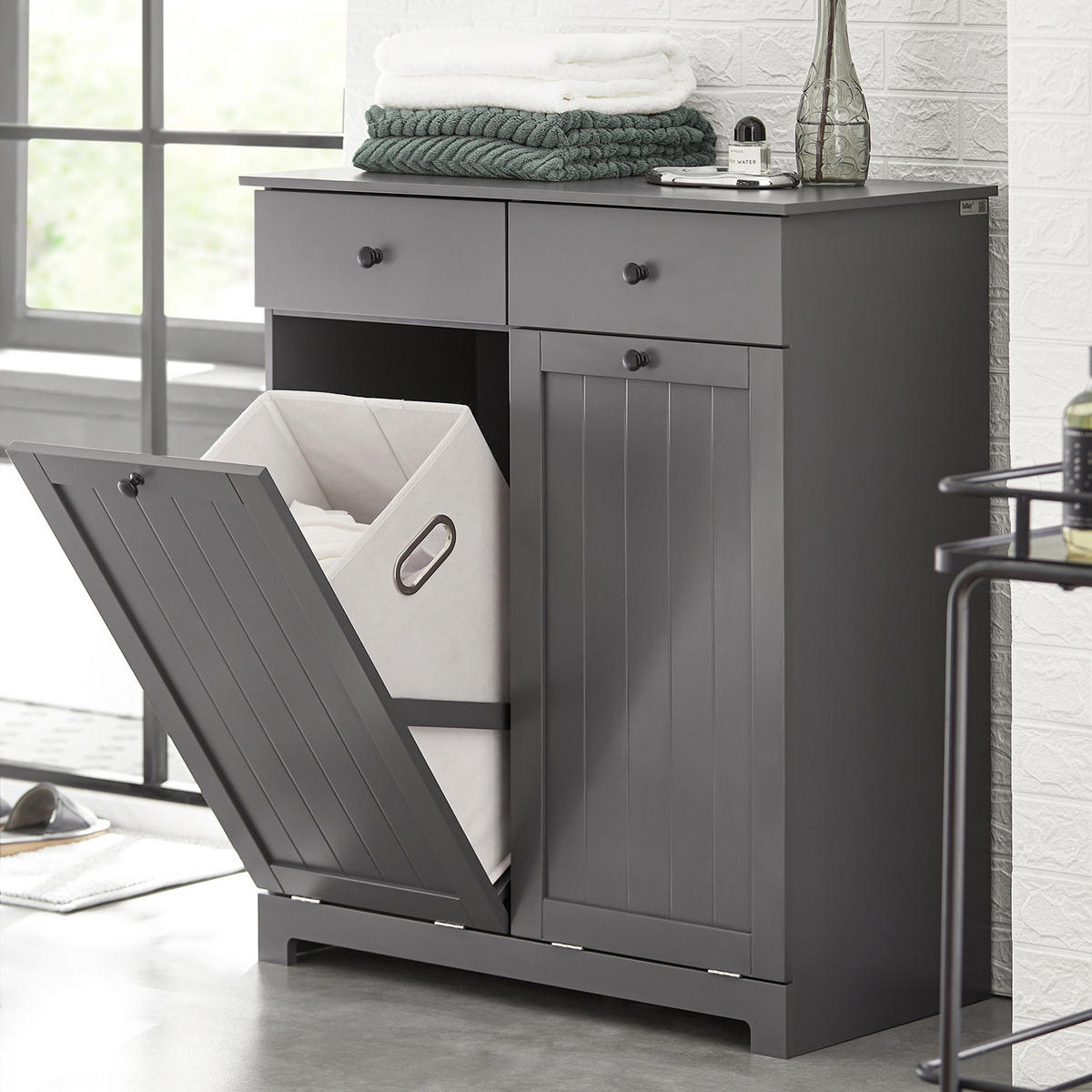 WÄSCHESCHRANK Grau - Grau, Holzwerkstoff (78/90/38cm) - SoBuy