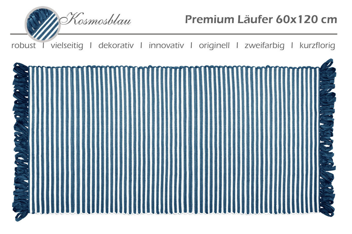 HANDGEWEBTER Läufer 60x120 cm Kosmos - Blau, Naturmaterialien/Textil (60/120cm) - Lashuma