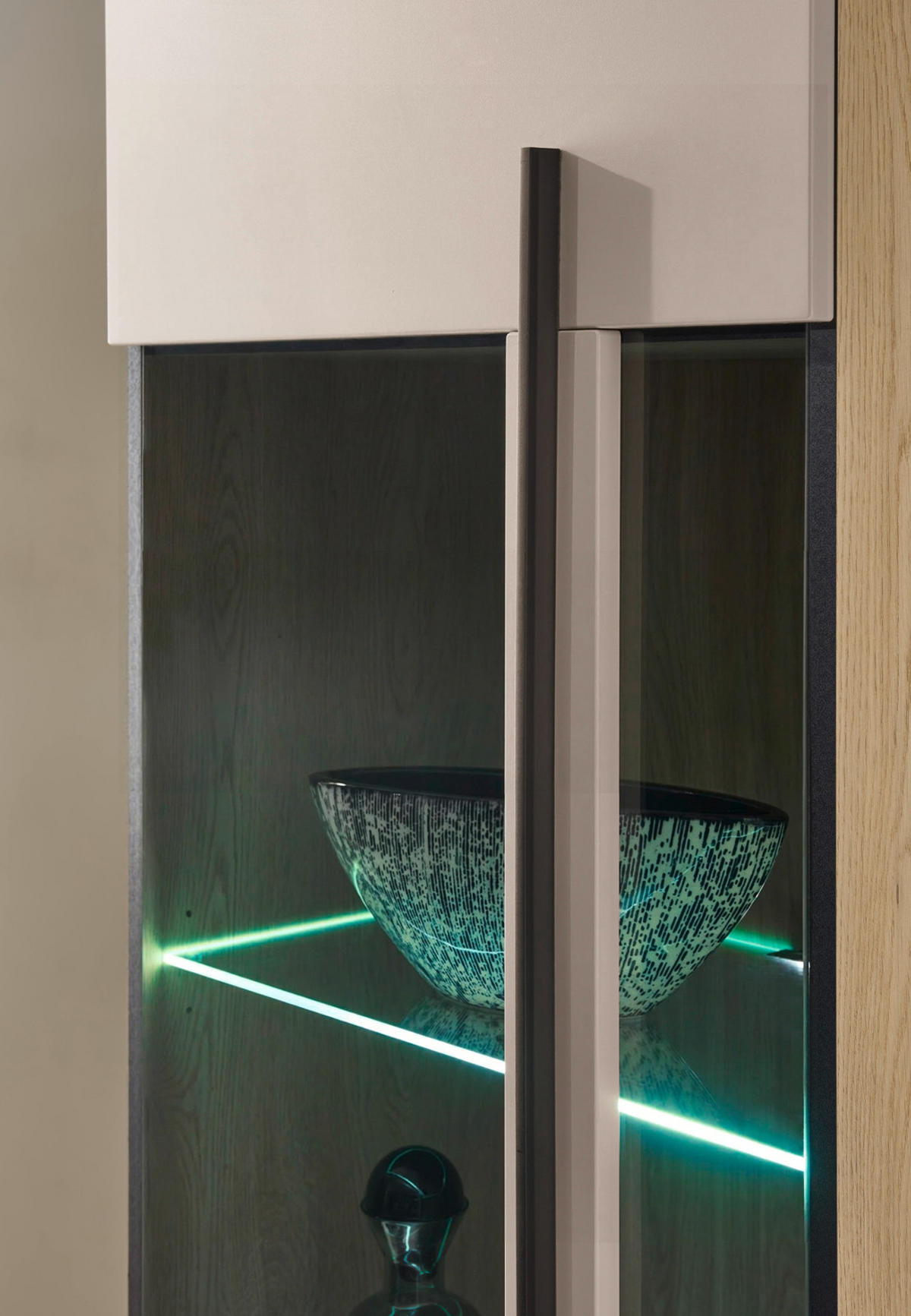 WOHNWAND Kaschmir, Eiche 4-teilig 240 cm, Wohnkombination mit Soft-Close - Kaschmir/Eichefarben, Glas/Holzwerkstoff (240/200/42cm) - Furn.Design