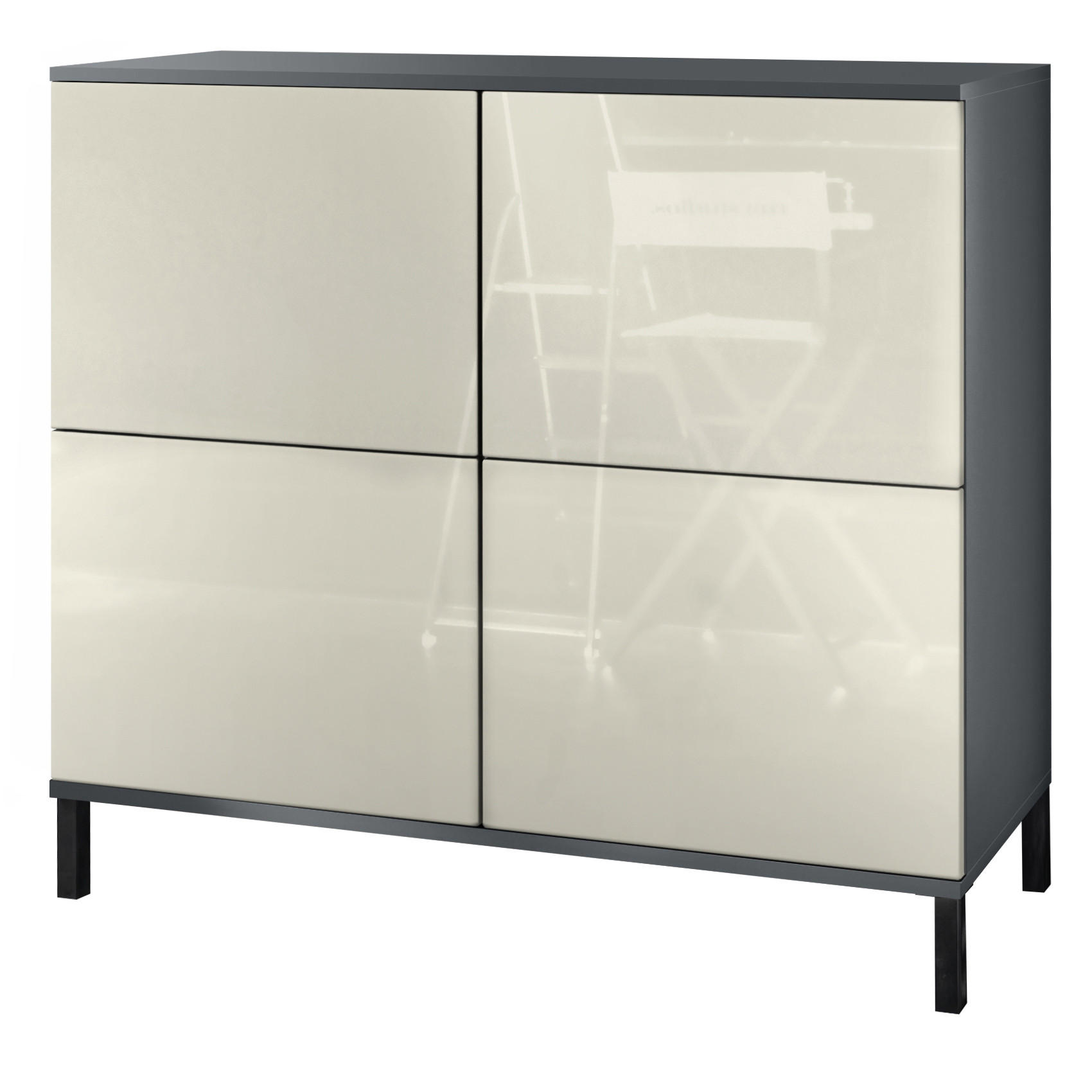 KOMMODE Rova Creme Hochglanz - Creme, Holzwerkstoff (92.5/83.5/35cm) - Vladon