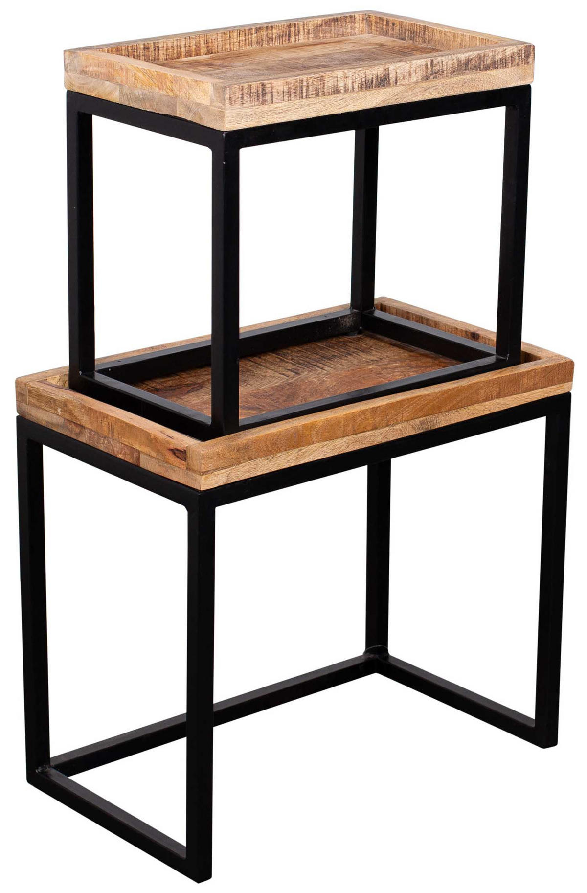 COUCHTISCH 2er Set Lecce Mangoholz - Schwarz/Braun, Naturmaterialien/Metall (50/45/30cm) - Mr. Deko