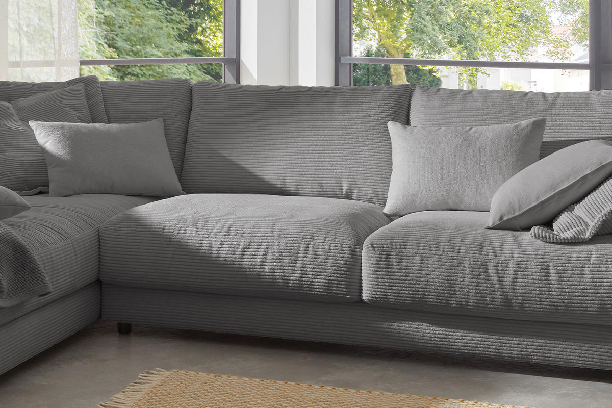 ECKSOFA MADELINE Grau Cord - Schwarz/Grau, Kunststoff/Textil (325/224cm) - KAWOLA