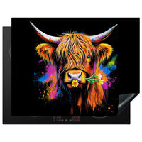 HERDABDECKPLATTE Schottischer Highlander - Graffiti - Bunt - Blume - Tiere Induktionsmatte 77x59 cm - Multicolor, Kunststoff (77/59/0.2cm) - MuchoWow