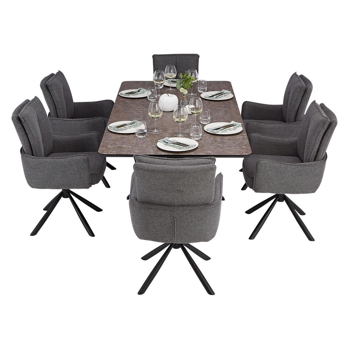 TISCHGRUPPE 200x100 cm braun schwarz mit 6 Stühle Anthrazit - Anthrazit/Braun, Metall (100/94/200cm) - Homestyle4u