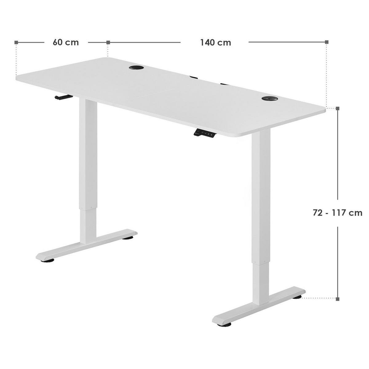 SCHREIBTISCH Office Stand weiß 140x60 cm höhenverstellbar - Weiß, Holz (60/140/117cm) - Juskys