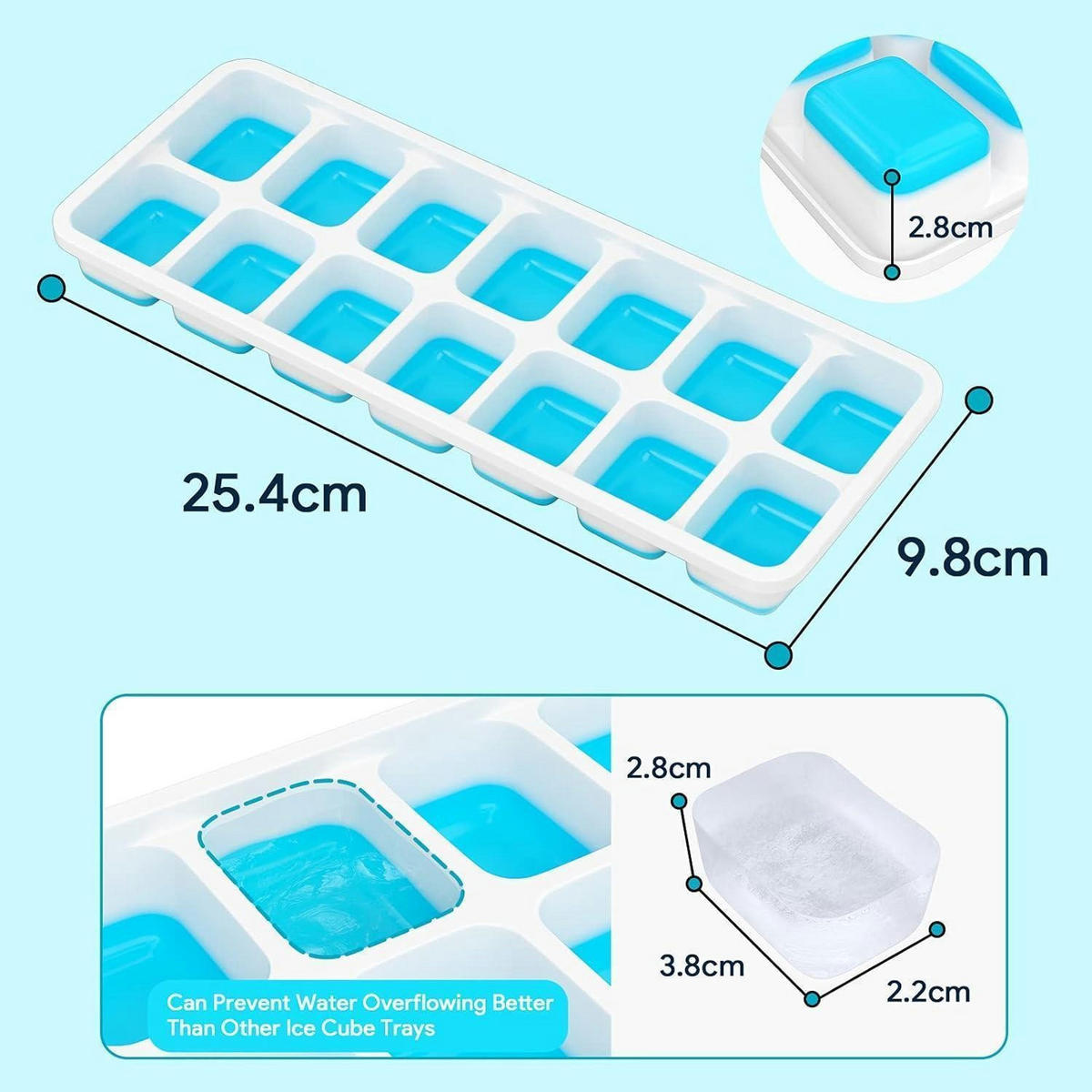 EISWÜRFELFORM 4er Set Silikon mit Deckel Blau - Blau, Kunststoff (7.4/3/12cm)