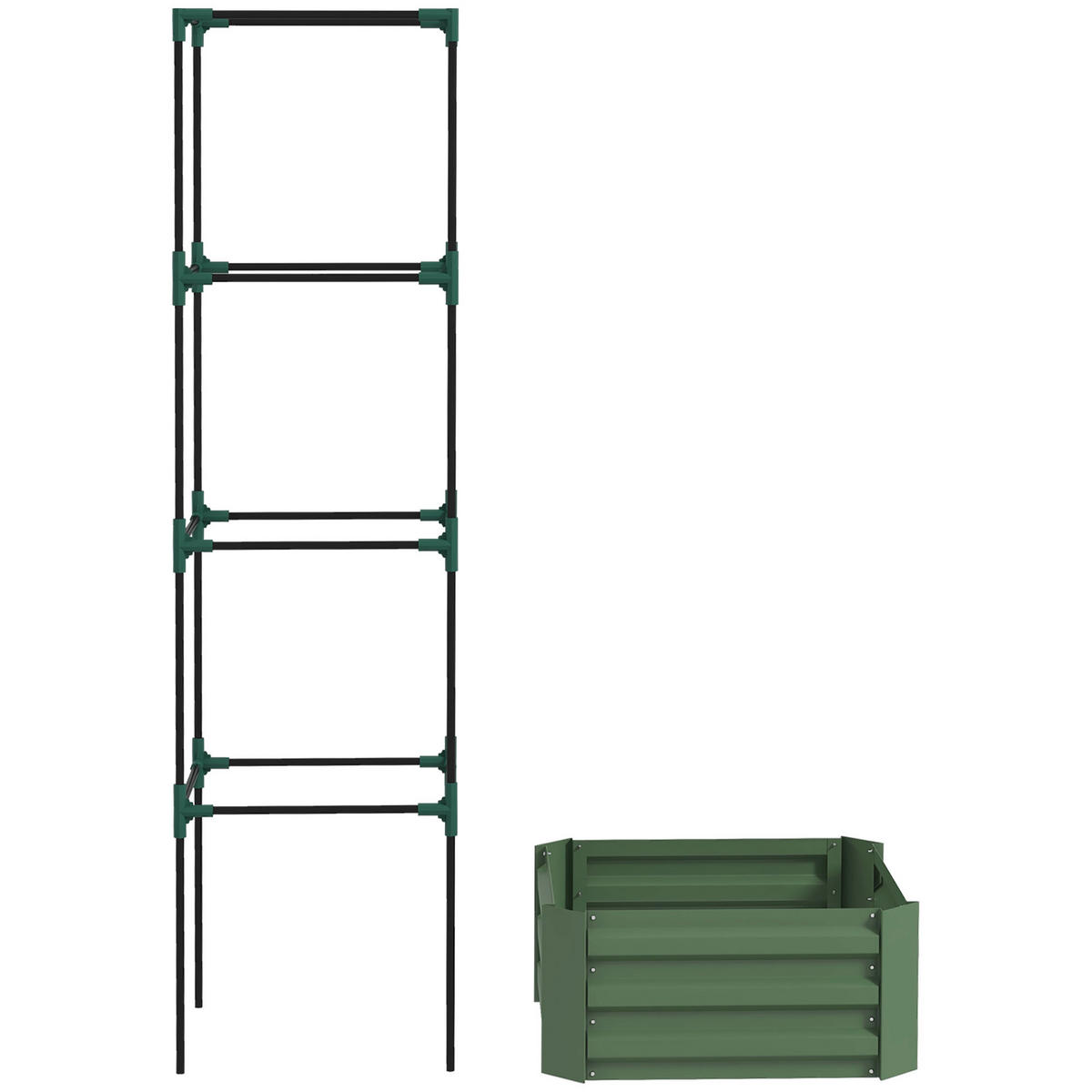 HOCHBEET DE-12230 mit Tomatenkäfig 61/61/187 cm mit offenem Boden Grün - Grün, Metall (61/187/61cm) - ComfortXL