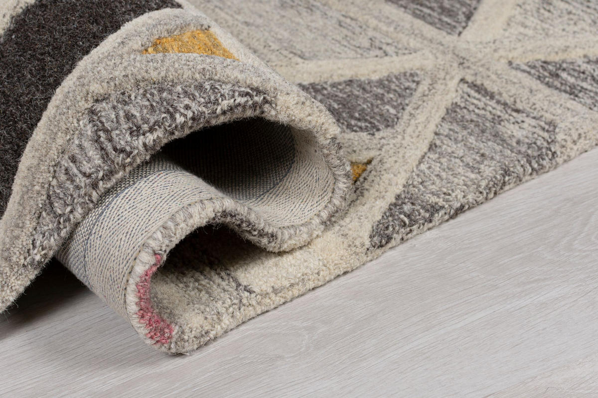 WOLLTEPPICH Hoch-Tief-Design, Geo-Muster ESK SAM, Grau-Multi 160x230 cm - Grau, Textil (160/230cm) - KADIMA DESIGN