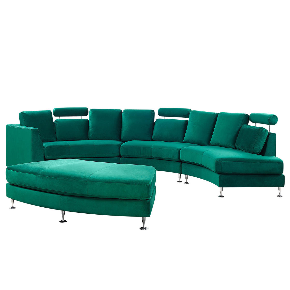 7-SITZER-SOFA mit Ottomane Samtstoff Dunkelgrün Rotunde - Dunkelgrün, Textil (448/76/236cm) - Beliani