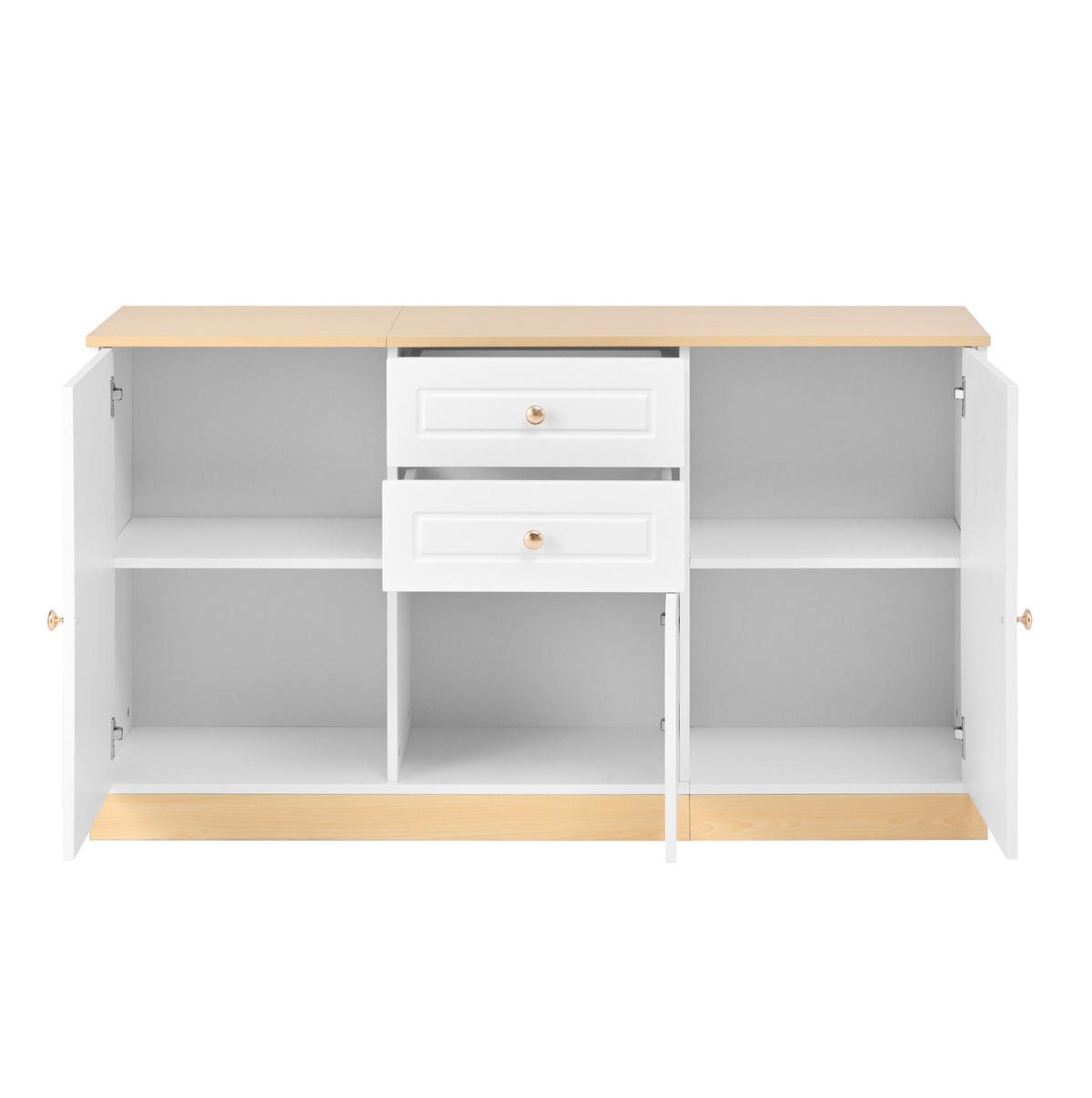 SIDEBOARD 135,5/39/76 cm mit 3 Türen & 2 Schubladen in Weiß und Holzoptik - Weiß, Holzwerkstoff (135.5/76/39cm) - BEAOK