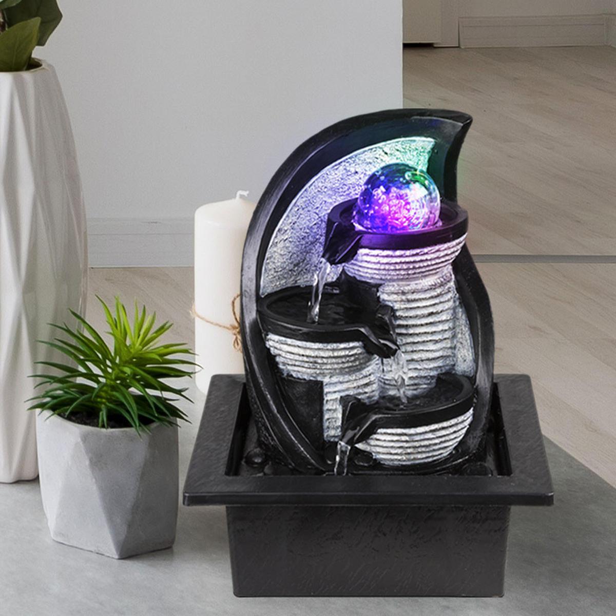 LED TISCHLEUCHTE Albert Grau Steinoptik - Grau, Kunststoff (21/17.5/25.5cm) - Globo Lighting