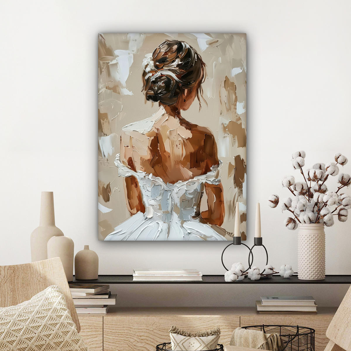 LEINWANDBILD - Frau - Farbe - Abstrakt - Beige - Modern - 60x80 - Gemälde - Sandfarben, Textil (60/80cm) - MuchoWow