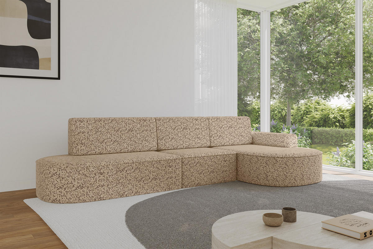ECKSOFA mit Schlaffunktion Ottomane RECHTS MARI L2-S 368X167X85 Braun Velours - Eichefarben/Schwarz, Holzwerkstoff/Kunststoff (167/368cm) - ALTDECOR