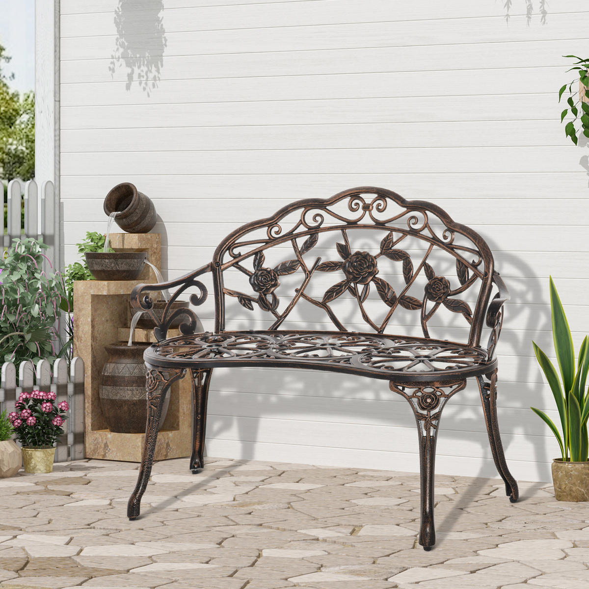 GARTENBANK 2-Sitzer DE-08358 Retro Stil mit Blumenmuster Bronze - Bronzefarben, Metall (100/78/54cm) - ComfortXL