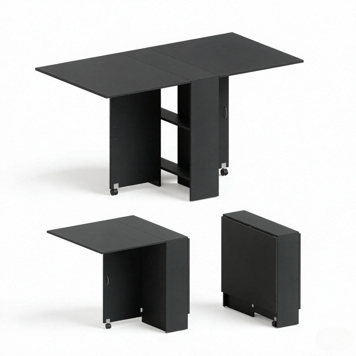 KLAPPTISCH 75-140/75/74 cm mit Rollen DE-39948 Schwarz - Schwarz, Holzwerkstoff (75/140/74cm) - ComfortXL