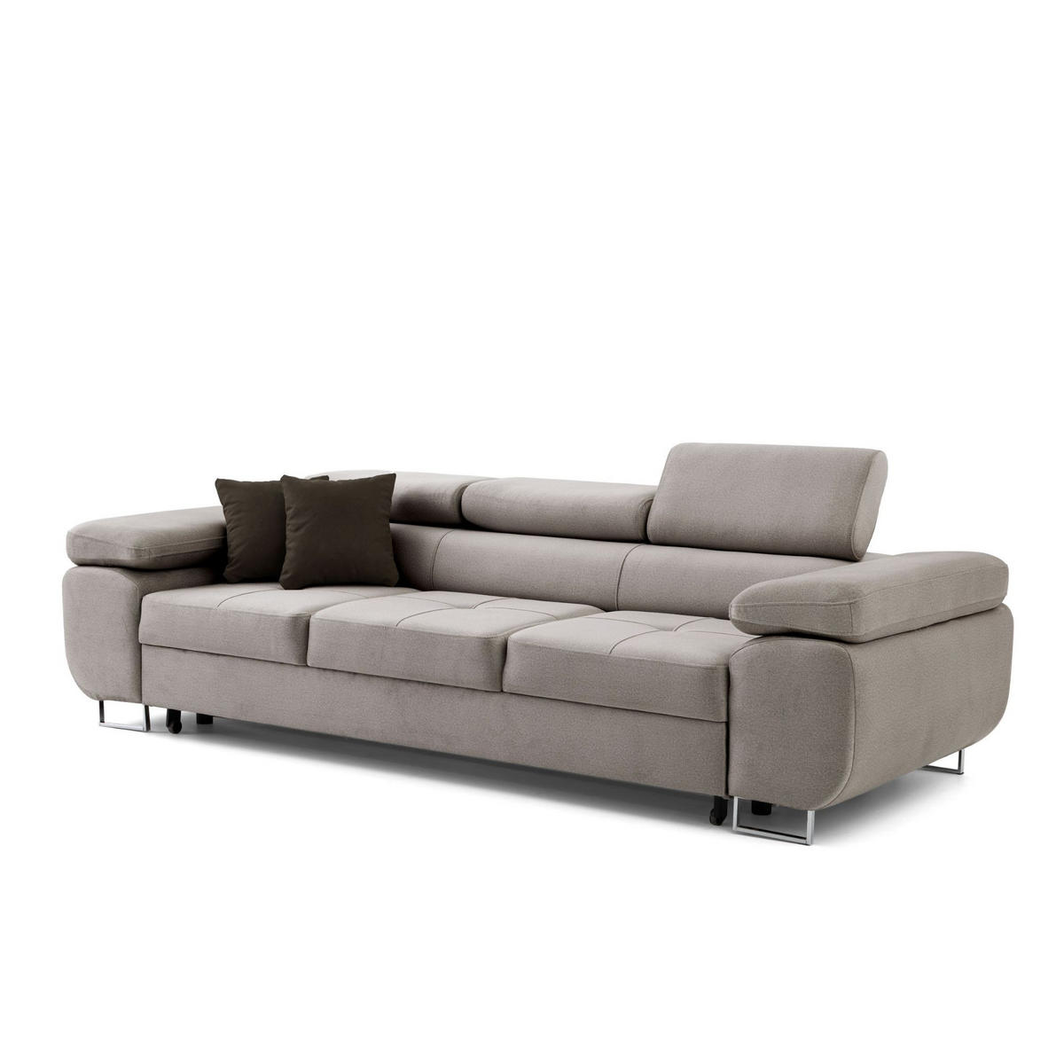 3-SITZER-SOFA WILD mit Schlaffunktion 127x190 Velours Hellgrau - Chromfarben/Hellgrau, Holz/Textil (262/90/102cm) - Muffo