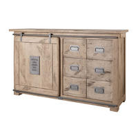 SIDEBOARD Mango 140x45x85 whitewash lackiert RAILWAY #321 - Beige, Holz (140/85/45cm) - Massivmoebel24