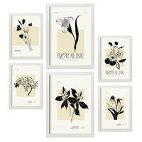 POSTER Set Mit 6 In Schwarzer Tinte Tropische Orchideen A3 & A4 Weißer Rahmen - Weiß, Papier (29/3cm) - Nacnic