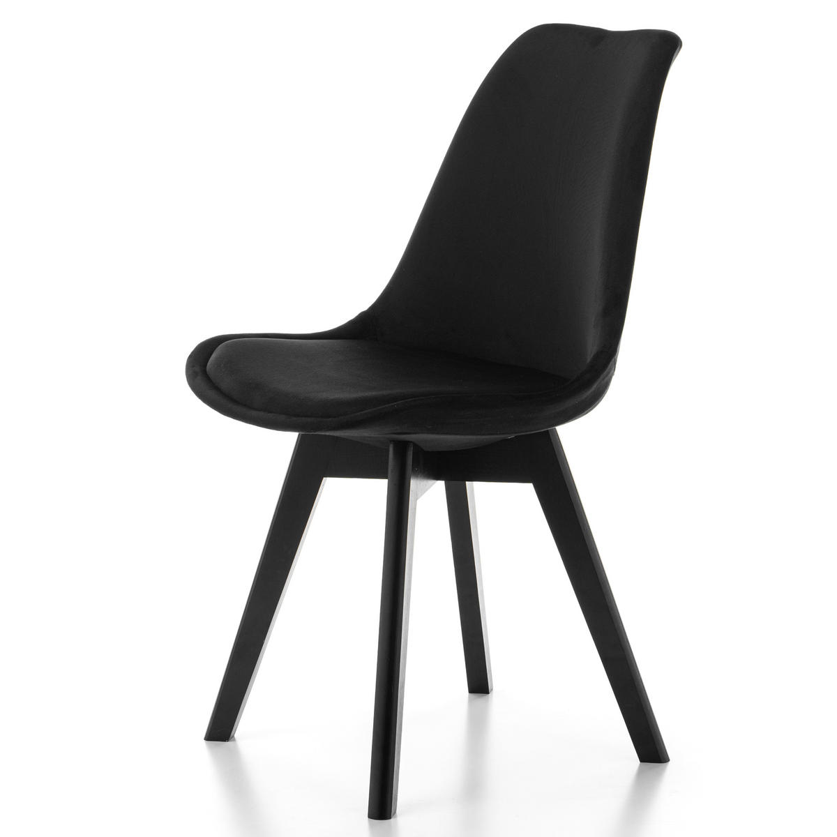 STUHL Dublin modern schwarz, schwarze Holzbeinen - Veloursstoff und Polsterschaum - Schwarz/Naturfarben, Holz/Textil (50/83/54cm) - NEW HOME