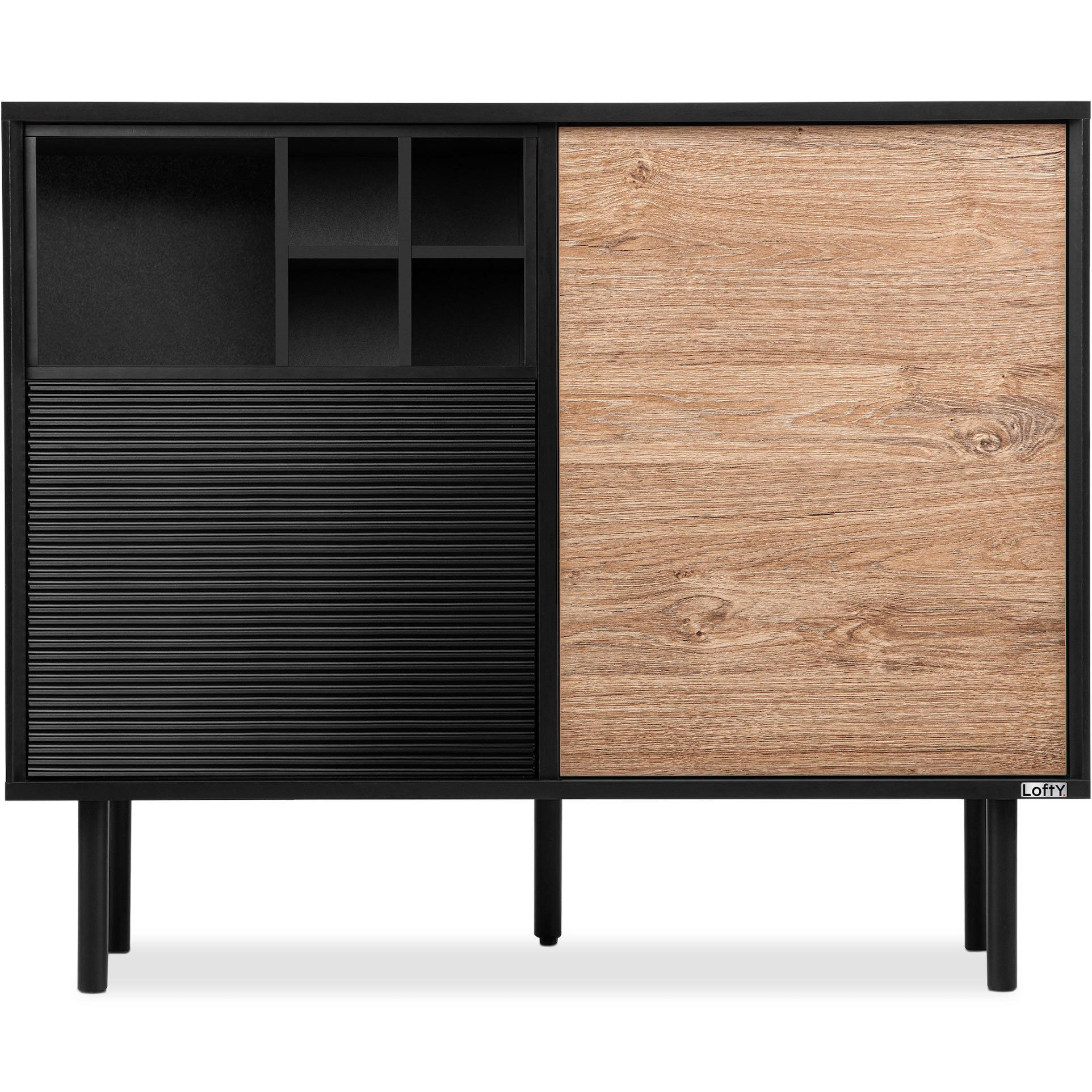 KOMMODE LOFTY Weineinlage, schwarz / Eiche natur - Eichefarben/Schwarz, Holzwerkstoff (102/83/41cm) - KONSIMO®